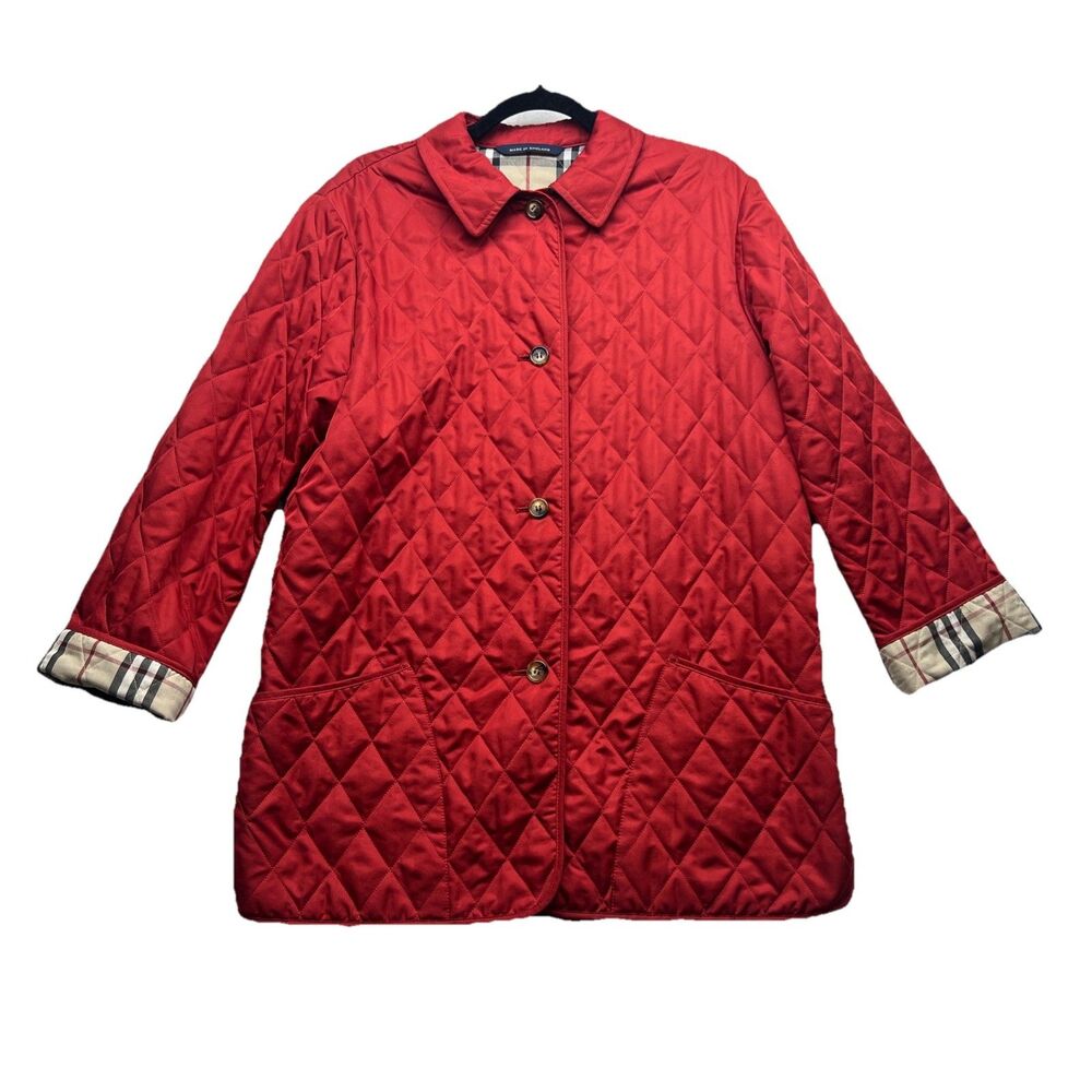 Vintage Burberry Red Quilted jacket Authentic Y2k Size Small Oversized England